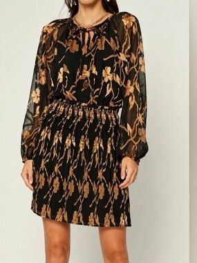 Current Air black/gold floral Jacquard dress, XS